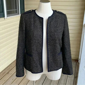 Talbots Italian Wool Alpaca Blend Blazer Jacket Olive Navy Tweed Sz 16 Military